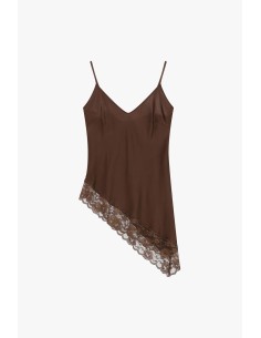 Top com alças finas, decote em V e acabamento em renda Please 2