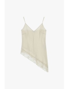 Top com alças finas, decote em V e acabamento em renda Please 2