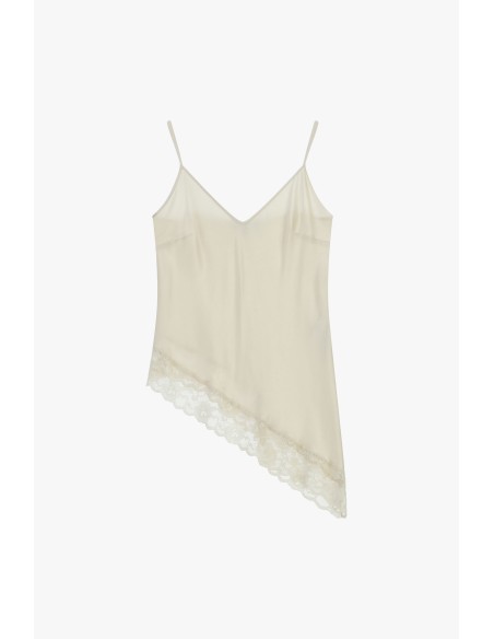 Top Alças Finas Decote em V e Borda em Renda Please