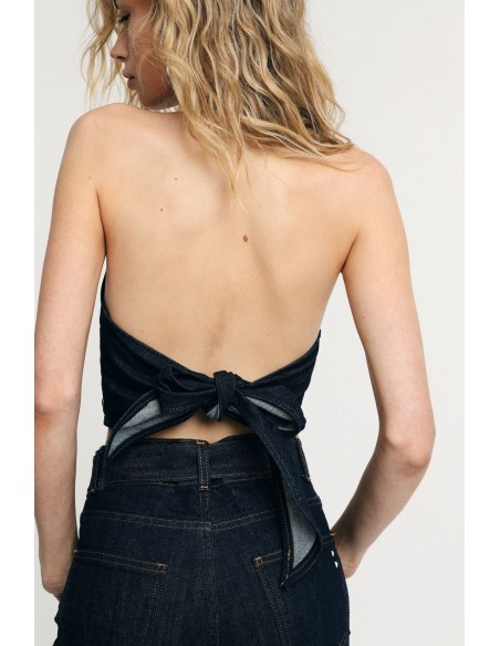 Top Cropped com Decote em V e Nó Posterior Please