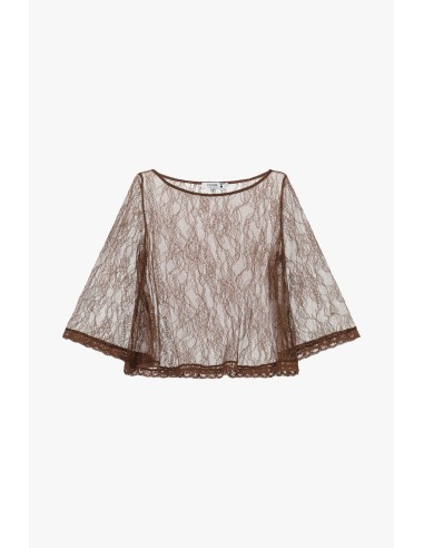 Top com renda e mangas 3/4 transparentes Please