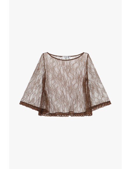 Top com renda e mangas 3/4 transparentes Please