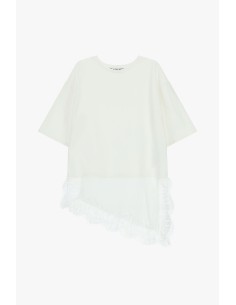 Top Assimétrico com Borda em Renda em Contraste Please 2