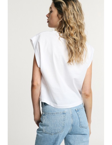 Top cropped sem mangas com decote redondo Please