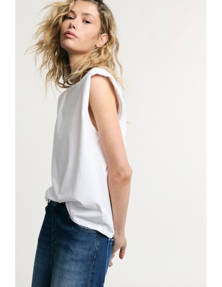 Top sem mangas, ombros estruturados, decote redondo Please