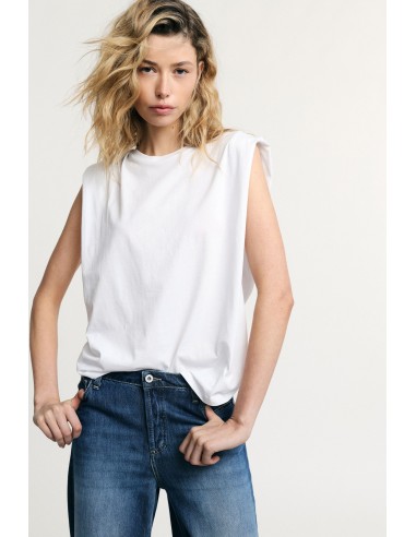 Top Sem Mangas Ombros Estruturados Gola Redonda Please