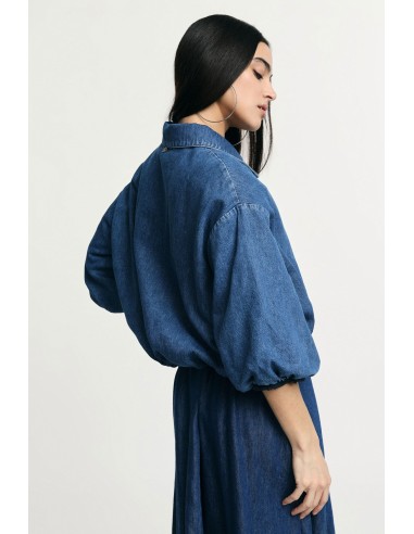 Casaco denim curto com fecho de correr e mangas balão Please