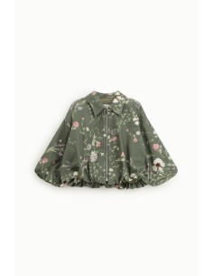 Bomber curta com fecho de correr e estampa floral Please 2