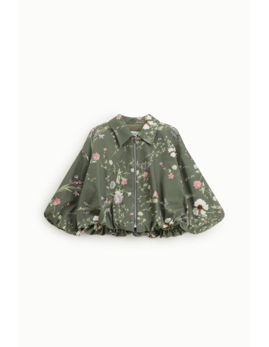 Bomber curto com fecho de correr e estampa floral Please
