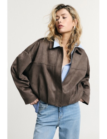 Bomber Curto Com Fecho de Correr E Ombros Estruturados Please