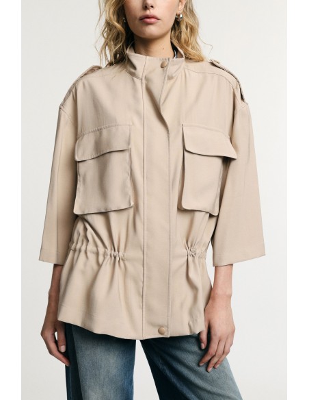 Parka Curta Bolsos Frontais Mangas Largas Please