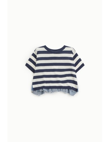 T-shirt cropped às riscas com bainha desfiada Please