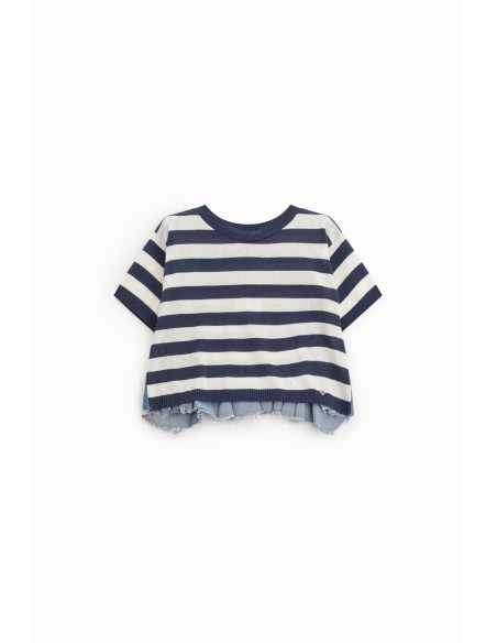 T-shirt cropped às riscas com bainha desfiada Please