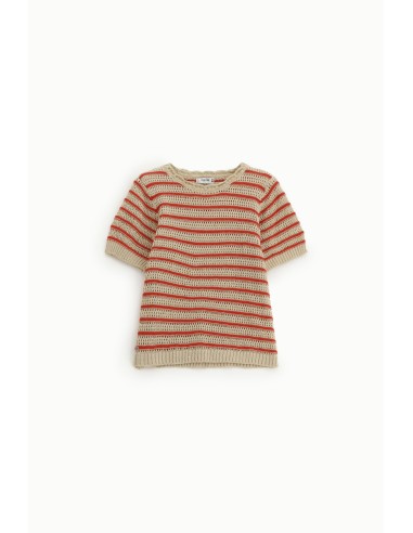 T-Shirt perfurada às riscas com mangas curtas Please