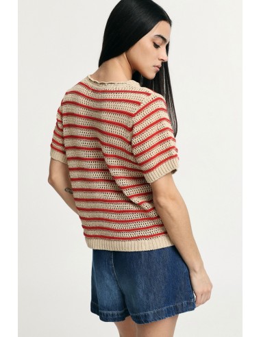 T-Shirt Traforata A Righe Con Maniche Corte Please - Vestiti Firmat...