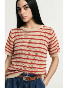 T-Shirt Traforata A Righe Con Maniche Corte Please - Vestiti Firmat...