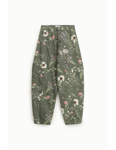 Calças cargo estampadas florais, cintura alta, bolsos laterais Please