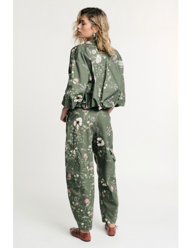 Calças Cargo Estampa Floral Cintura Alta Bolsos Laterais Please