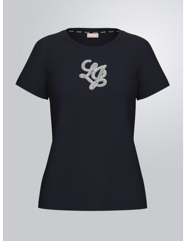 T-shirt com letras do logotipo com pedras preciosas Liu Jo