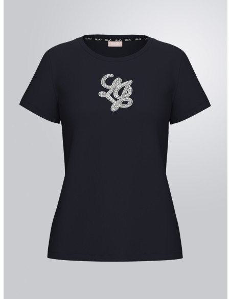 T-shirt com letras do logotipo com pedras preciosas Liu Jo