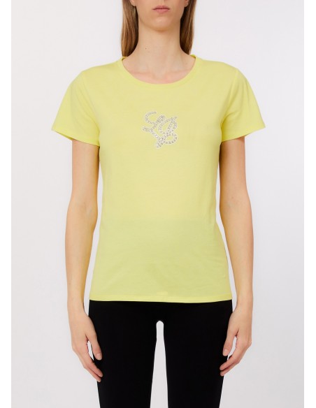 T-shirt com logótipo em letras e pedras preciosas Liu Jo