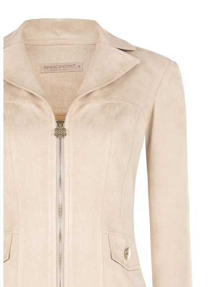 Casaco cintado em imitação de daino com fecho de correr e logótipo Rinascimento
