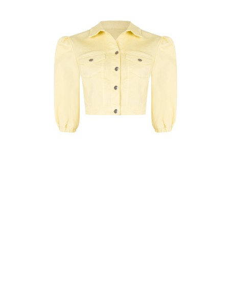 Casaco de ganga cropped elástico com bolsos pequenos Rinascimento