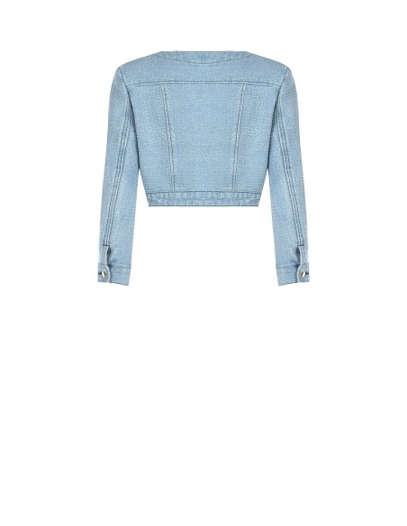 Casaco bolero em denim com fio de lurex efeito glitter Rinascimento
