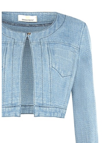 Jaqueta coprispalle em denim com fio de lurex e efeito glitter Rinascimento