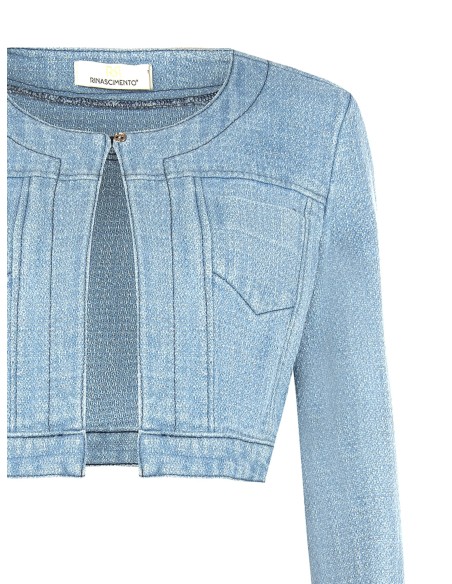 Jaqueta coprispalle em denim com fio de lurex e efeito glitter Rinascimento
