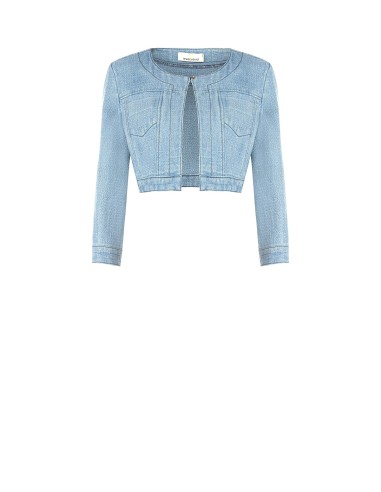 Casaco tipo bolero em denim com fio de lurex com efeito glitter Rinascimento