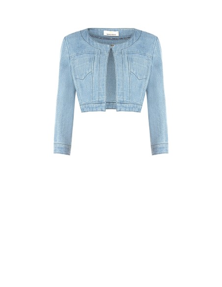 Casaco tipo bolero em denim com fio de lurex com efeito glitter Rinascimento