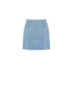 Minissaia trapezoidal em denim com fio de lurex efeito glitter Rinascimento