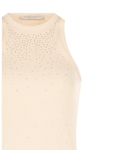 Top Aderente In Misto Cotone A Coste Con Strass Rinascimento - Vest...