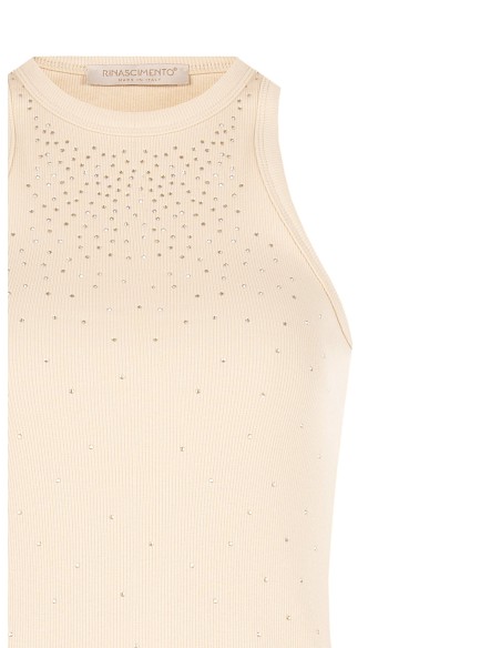 Top Aderente In Misto Cotone A Coste Con Strass Rinascimento - Vest...