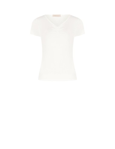 T-shirt justa em mistura de viscose com decote em V franzido Rinascimento