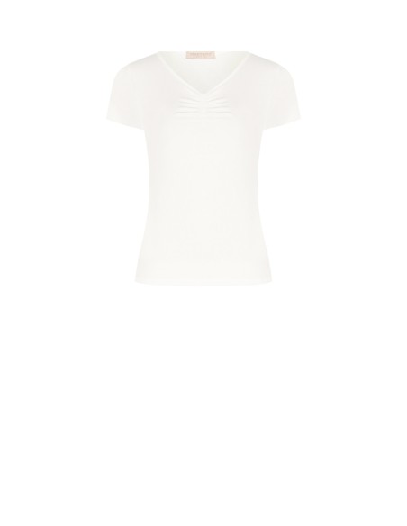 T-shirt justa em mistura de viscose com decote em V franzido Rinascimento