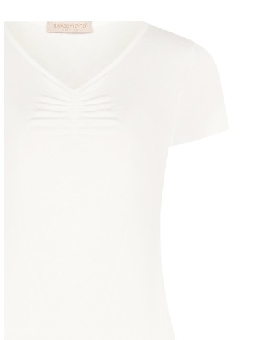 T-shirt justa em misto de viscose com decote em V franzido Rinascimento