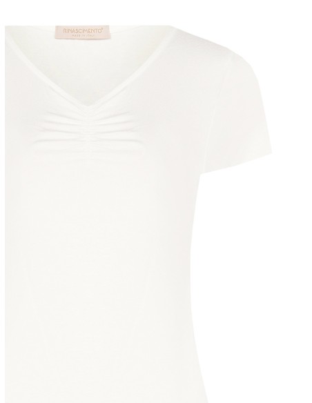 T-Shirt Aderente In Misto Viscosa Con Scollo A V Arricciato Rinasci...