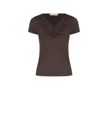 T-shirt justa em mistura de viscose com decote em V franzido Rinascimento
