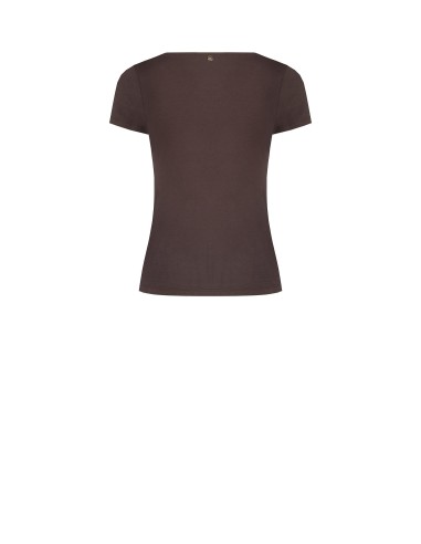 T-shirt justa em mistura de viscose com decote em V franzido Rinascimento