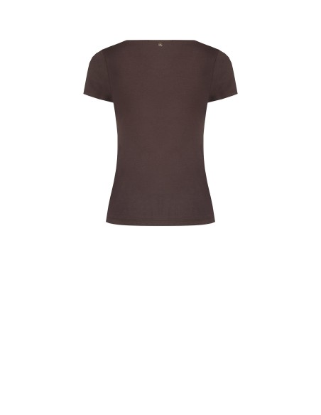 T-shirt justa em mistura de viscose com decote em V franzido Rinascimento