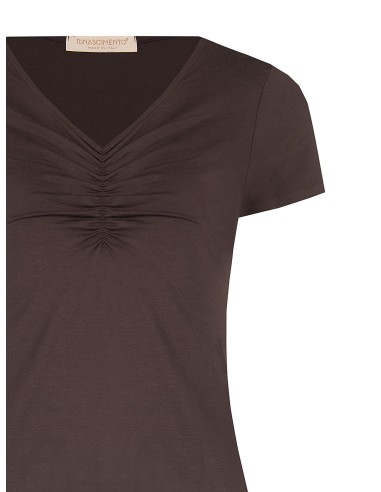 T-Shirt Aderente In Misto Viscosa Con Scollo A V Arricciato Rinasci...