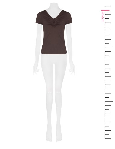 T-shirt justa em mistura de viscose com decote em V franzido Rinascimento