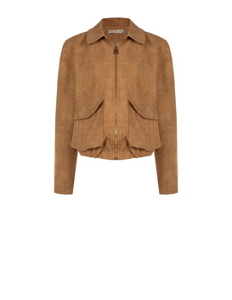 Giubbotto Bomber In Simil Camoscio Sfumato Con Maxi Tasche Rinascim...