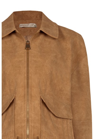 Giubbotto Bomber In Simil Camoscio Sfumato Con Maxi Tasche Rinascim...