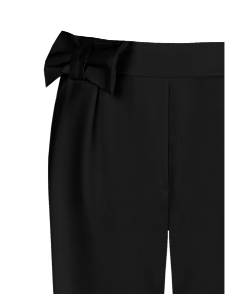 Pantaloni A Sigaretta In Misto Viscosa Con Fiocco In Vita Ed Elasti...