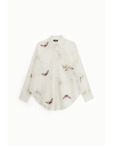 Camisa ampla com estampa de borboletas e bolso Dixie