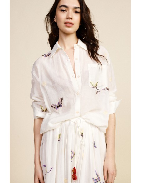 Camisa ampla com estampa de borboletas e bolso Dixie