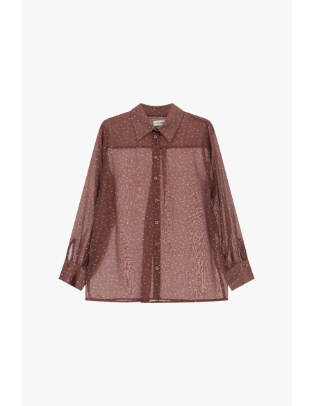 Camisa Regular Fit a Pois com Mangas Compridas Dixie